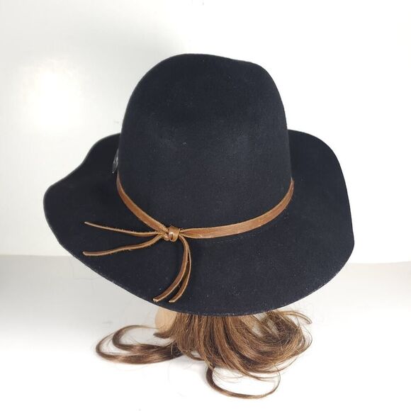 Frye Women's Size Medium /Large Black Wool Felt Brown belt Fedora Hat - Picture 4 of 13